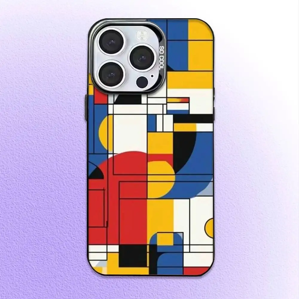Фото Чехол для телефона Abstract P-Piet Mondrian для iPhone 17,16,15,14,13,12,11 Plus, Pro Max Black Candy, матовый противоударный чехол №4