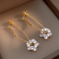 new womens flower crystal earrings long fringe flower drop earrings personality jewelry ladies classic jewelry 2022
