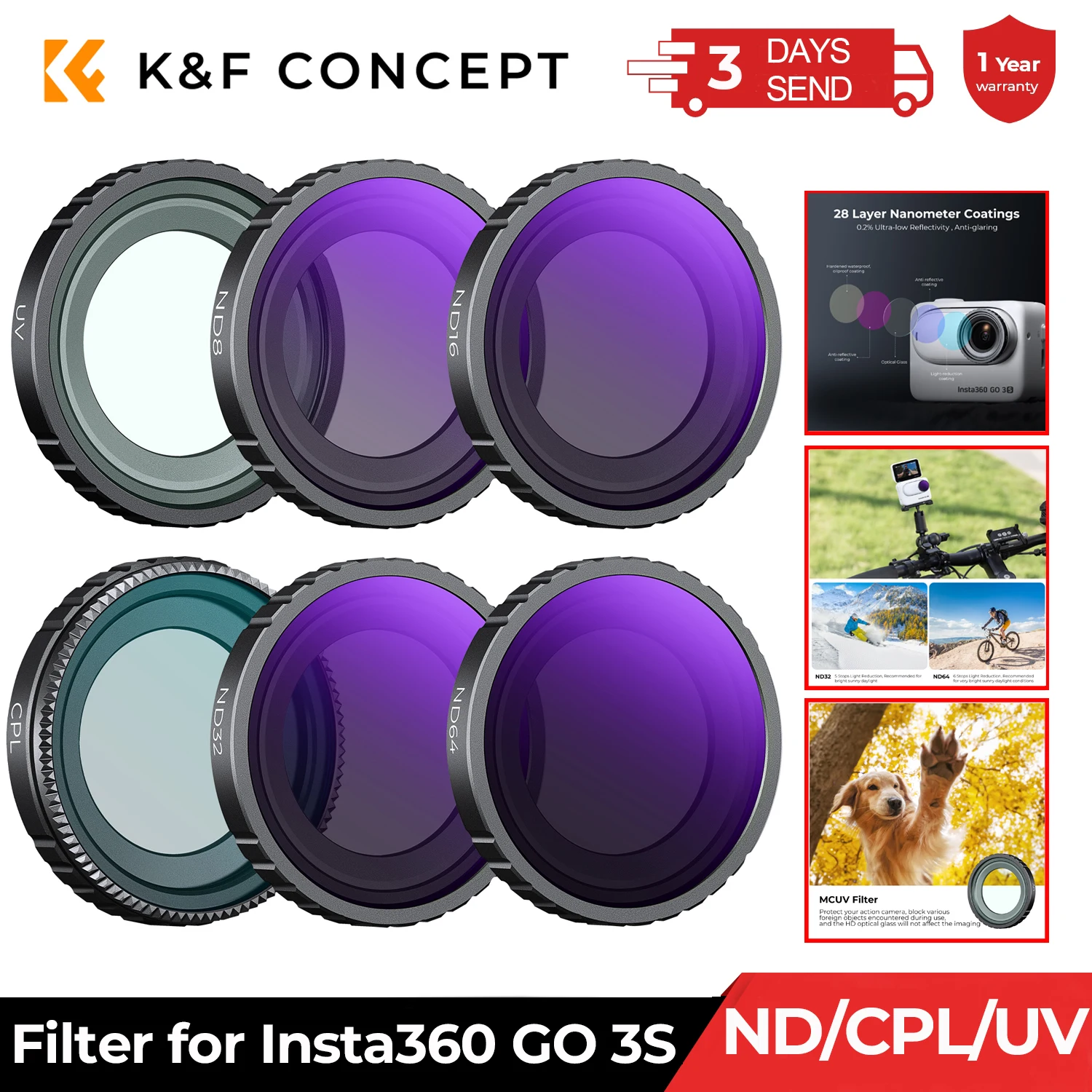 K&ampF Concept Фильтр для экшн-камеры камеры Insta360 GO 3S CPL UV ND8 ND16 ND32 ND64 28 комплекты