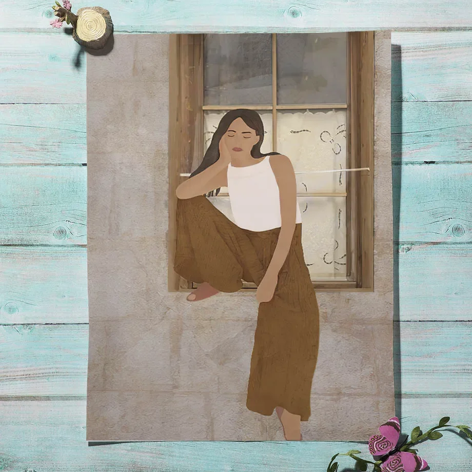 Минималистичная абстрактная Мода леди читать отдых пляж девушка настенный