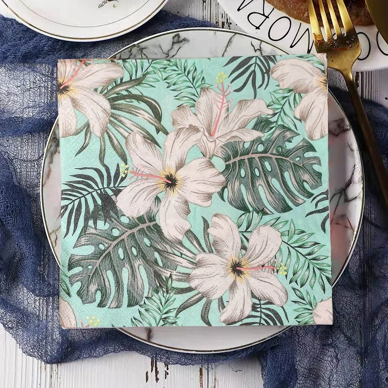 

10 шт. бумажные салфетки с цветочным принтом в виде листьев, салфетки для декупажа, ткань для свадьбы, дня рождения, вечеринки, декор стола