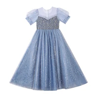 girls sweet puff sleeve dresses princess solid lace midi dress weeding party flower girls clothing 3 12years costumes clothes