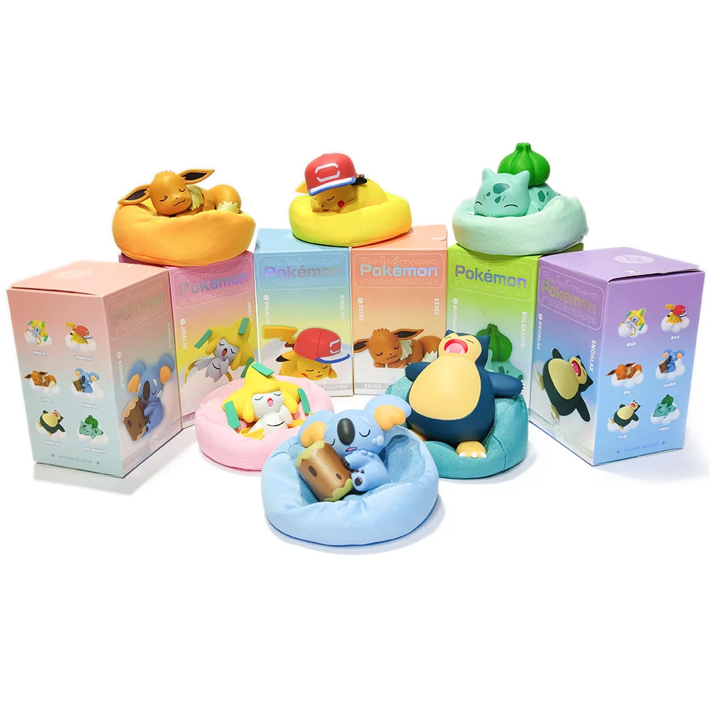 

Cartoon Pokemon Pikachu Sleeping Blind Box Anime Figure Set Ornament Cute Duck Jenny Turtle Perfect Gift for Fans
