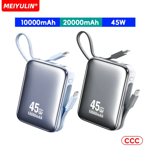 Для ноутбука 20000 мАч 45 Вт Power Bank Портативный 10000 мАч USB C кабель Быстрая зарядка мобильного внешнего аккумулятора для iPhone Samsung Xiaomi