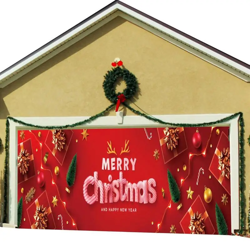 

Christmas Hanging Background For Garage Door Wall Red Christmas Backdrop Windproof And Waterproof Decor For Holiday Party 2022
