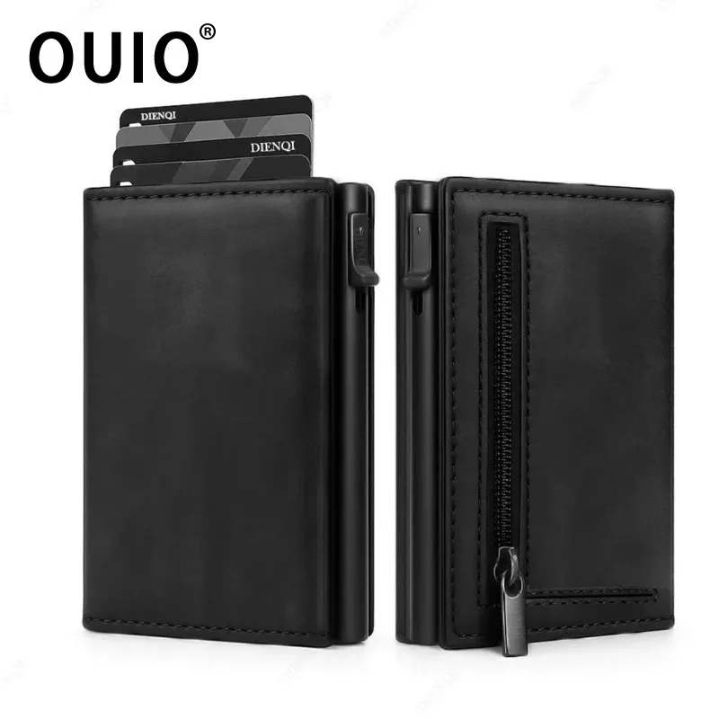 Фото OUIO RFID-кошелек для кредитных карт, мужской держатель для банковских карт, алюминиевый металлический футляр, тонкий минималистичный кошелек, кошелек для монет, умные кошельки для мужчин №1