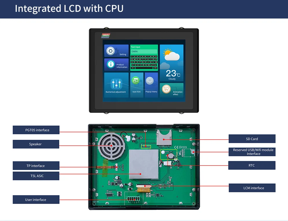 DWIN 8 Inch Arduino Module 800*600 TFT LCD HMI Display RS232 TTL Intelligent LCM Smart UART  DMG80600T080 Industrail DEVICE
