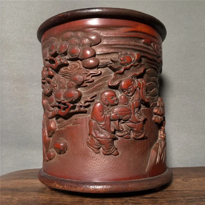 Старинная бамбуковая резьба резной персонаж карта на день рождения держатель