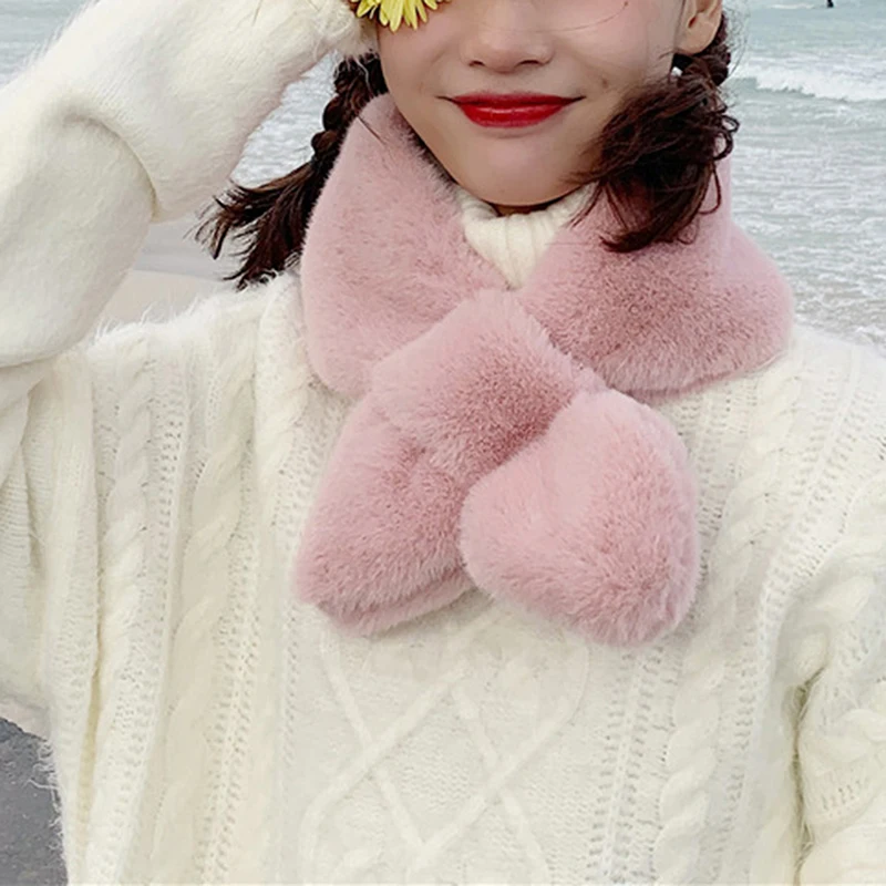 

New Fake Rabbit Fur Collar Scarf Warm Women Keep Warm Thickening Fur Sjaal Colorful Cross Winter Scarf Autumn Winter Fake Fur