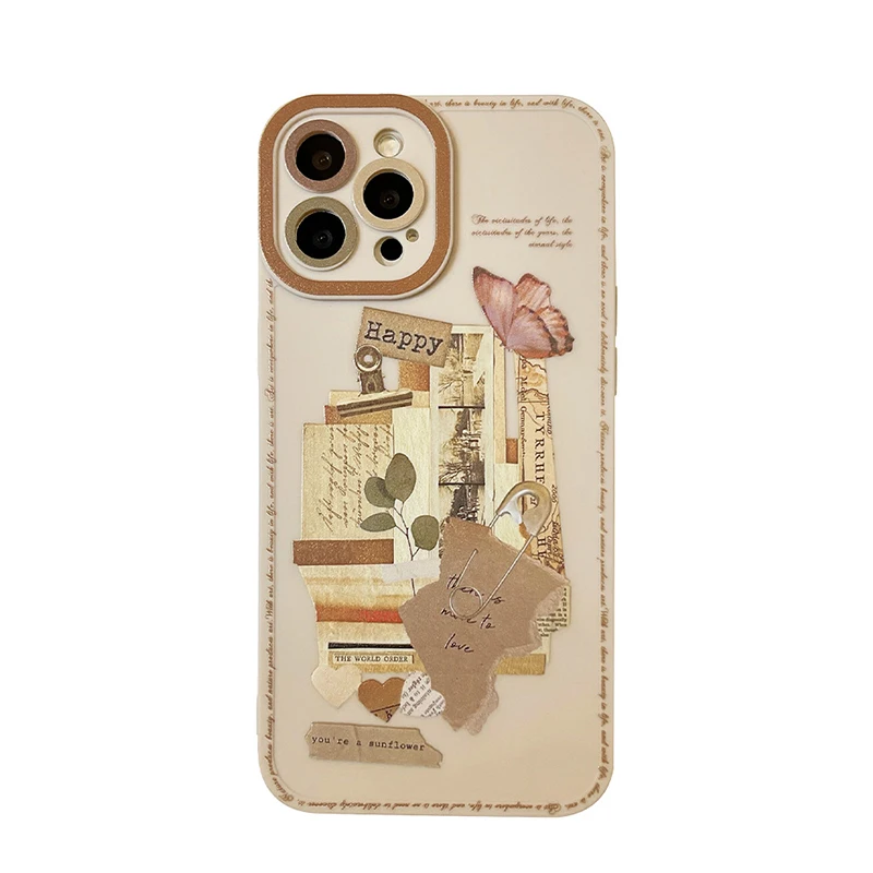 

Vintage Sticker Skin Feel Micro Matte Literary Soft Phone Case For Iphone 13 12 Mini 11 Pro Max X Xr Xs Max 7 8 Plus Se Cover