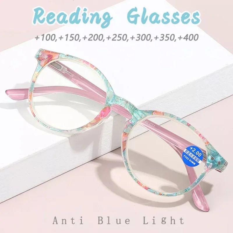 

Round Reading Glasses Women Anti Blue Light Hyperopia Glasses Fashion Colorful Presbyopic Eyeglasses for The Elderly +1.0 To+4.0