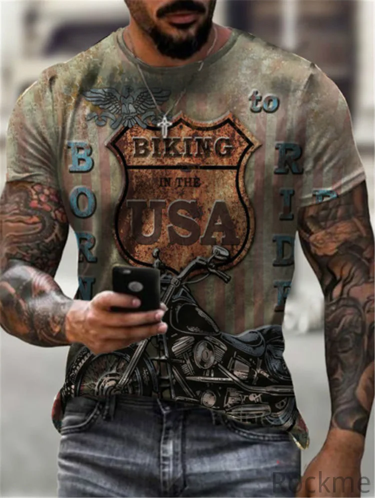 

2022 Men's Summer Hot Sale Street 3D Printing Pattern T-Shirt Casual Short Sleeve Motorcycle Round Neck Large Size Short Sleeve
