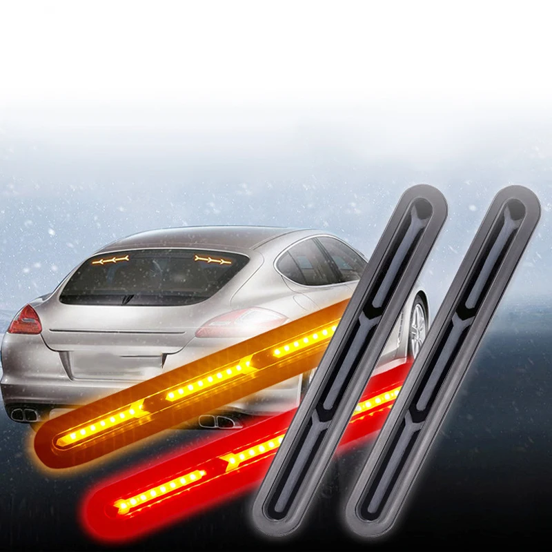

1 Pair Fish Bone Tail Brake Turn Signals Auto Led Light Rear Windscreen Red Flowing Amber Driving Lamp for Car Trunk Brake Light