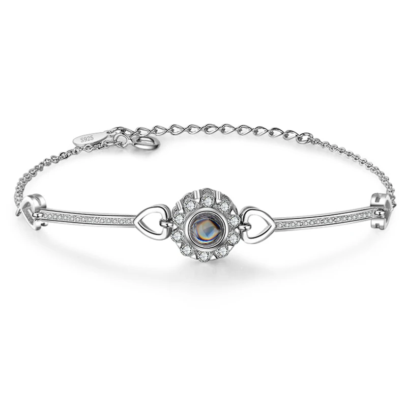 

925 Silver Bracelet Projection Photo Bracelet Custom Love Zircon Crystal Bracelet Silver Personality Valentine's Day Gift