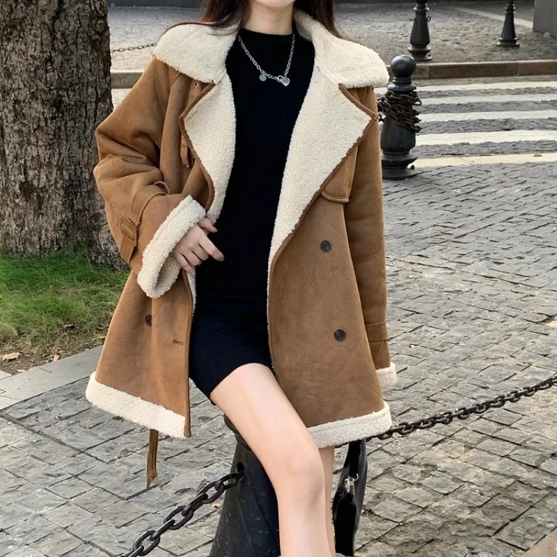 GUUZYUVIZ Winter Thicken Fleece Women Jackets Coat 2022 Fashion Casual Loose Turn-down Collar Warm Overcoat Female