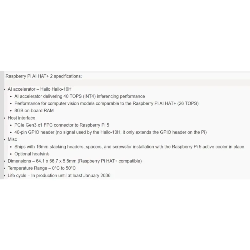 Фото Плата расширения BoMaSRaspberry Pi AI HAT+ 2, AI-акселератор Hailo-10H с производительностью 40 TOPS и 8 ГБ выделенной встроенной памяти, для Pi 5 №3