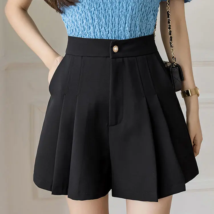 

Women 2022 Summer Fashion Simple Casual Solid Shorts Female Comfortable High Waist Shorts Office Lady Pleated Chic Clothing D58