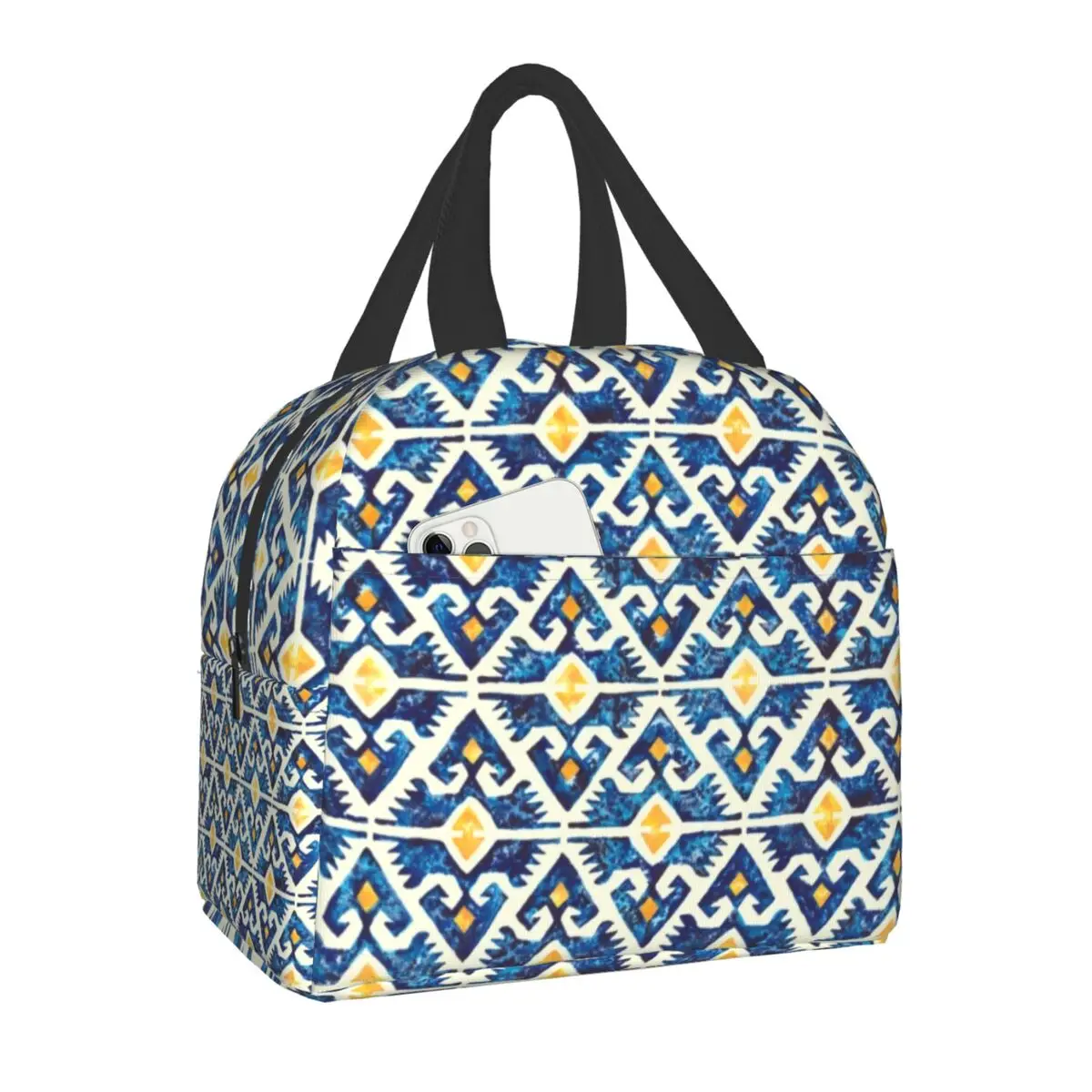 

Antique Bohemian Geometric Kilim Print Insulated Lunch Bag Portable Thermal Cooler Persian Ethnic Lunch Box for Women Kids