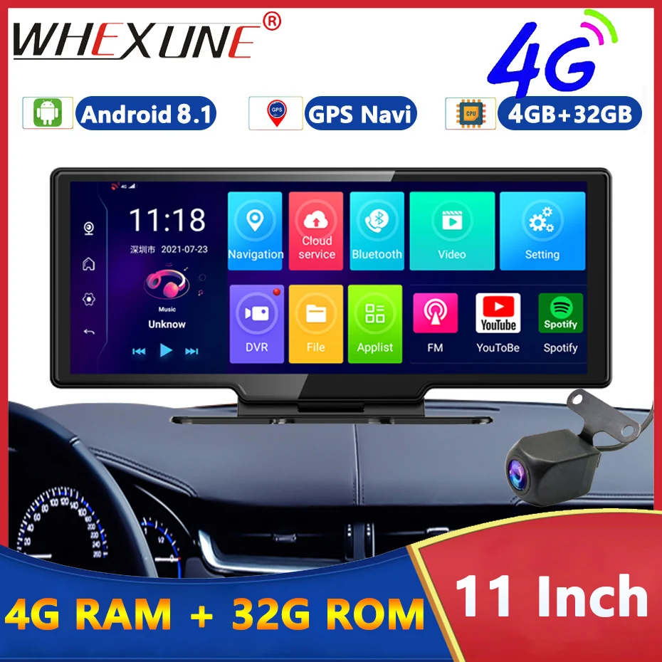 

4G Android 8.1 Car Camera Dashboard 11 Inch ADAS Dash Cam DVR Auto Rearview Mirror WiFi Video Recorder GPS Navigator Registrator