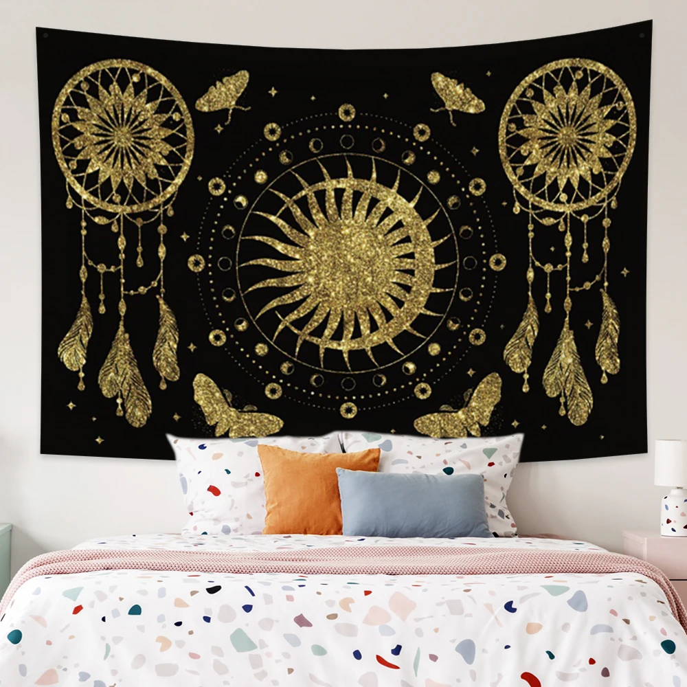 

Гобелен с изображением мандалы, белого, черного солнца и гобелен с Луной, настенный подвесной Таро, хиппи, искусственное декоративное одеял...