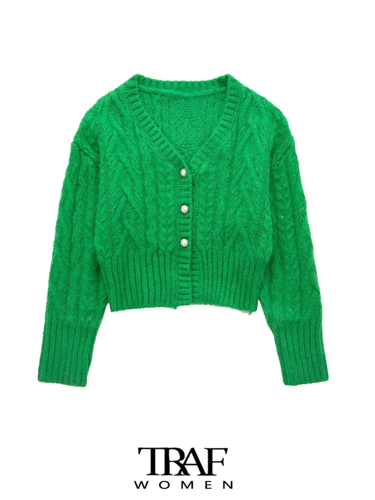 

Женский укороченный кардиган с V-образным вырезом и длинным рукавом