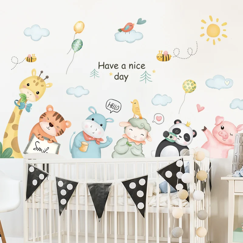 

LuanQI Watercolor Cartoon Animal Wall Sticker For Kids Room Baby Wallpaper Children Art Mural Vinyl Decals Decoration For Home