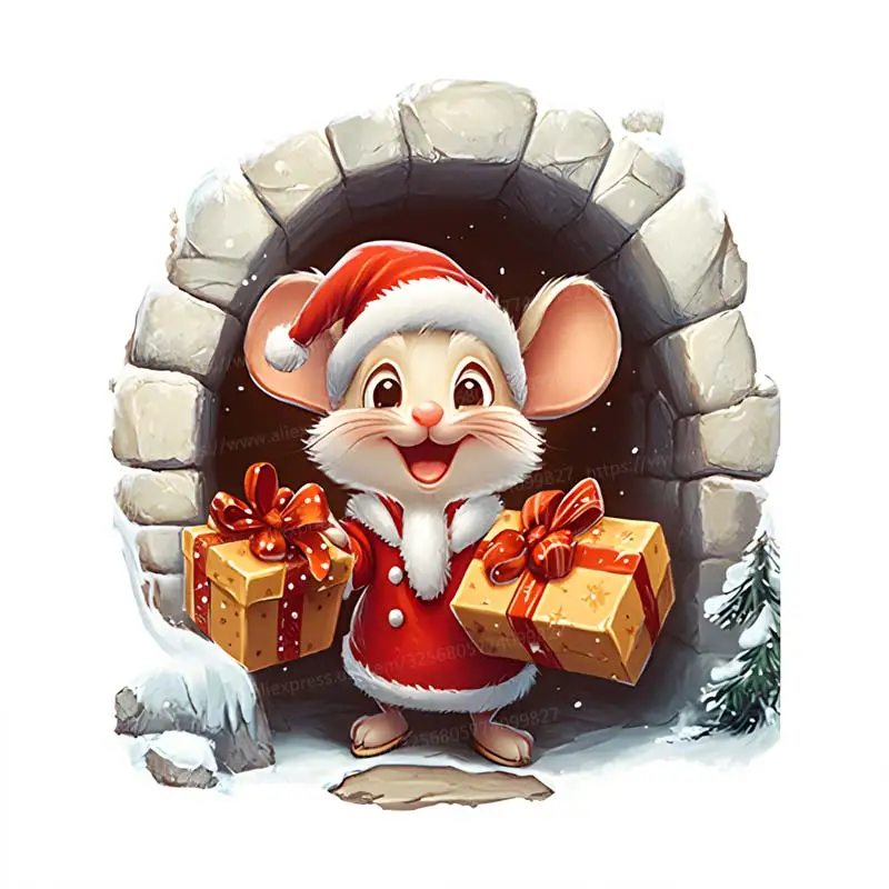 

Рождественское украшение в виде отверстия в виде мыши, милый мультяшный стикер на стену, гостиная, край стены, украшение для дома, водонепроницаемые наклейки M1050