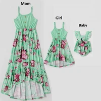 irregular mother daughter dresses family matching outfits tank flower mommy and me clothes baby romper fashion women girls dress