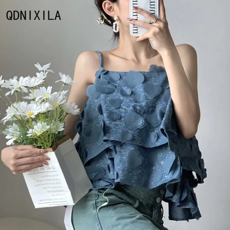 

Women's T-shirt Stereoscopic Design Strap Tank Tops for Women 2023 Summer New Loose Versatile Sleeveless Doll Crop Top Women