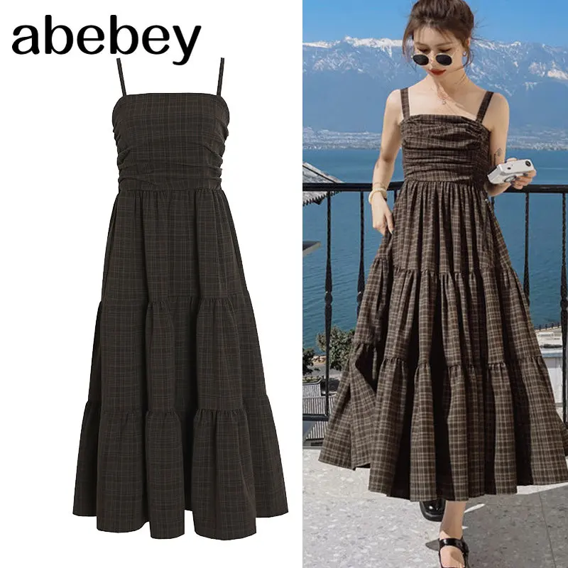 

Women Bohemian Vintage Summer Strap Cami Midi Long Fashion Dress A Line Beach Vacation Boho Vestidos Lady Casual Robes