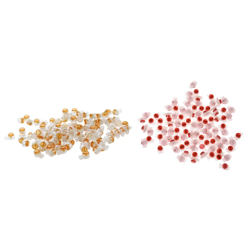 

200 Pcs Air Tight Button Cable UY Butt Splice Connectors Orange Clear & Red