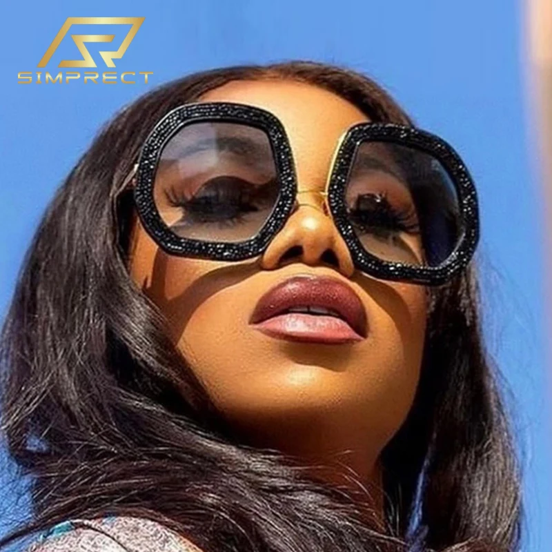 

SIMPRECT Anti Blue Light Oversized Round Sunglasses Women 2022 Luxury Brand Designer Sun Glasses Vintage UV400 Shades For Women