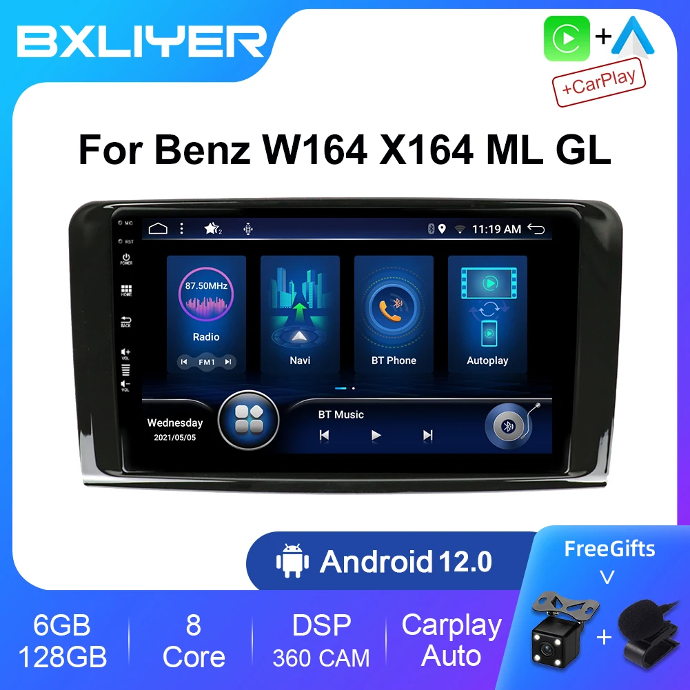 

BXLIYER 6G + 128G Android 12 для Mercedes Benz M-Class W164 GL-Class X164 ML GL автомобильное радио CarPlay Android Auto GPS 1din 2din DVD