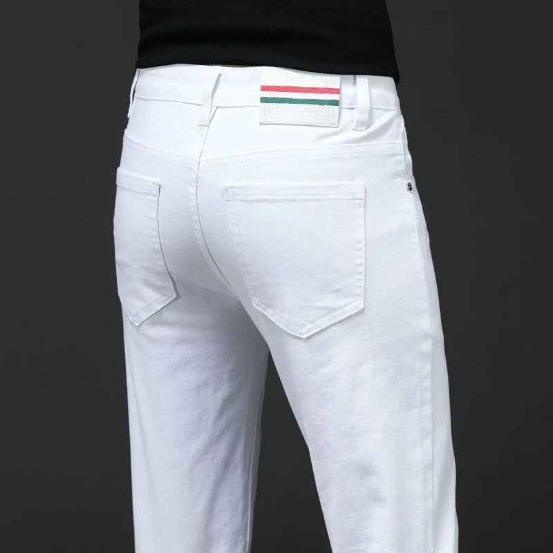 Summer Spring Italy Brand Thin Men's Jeans Trousers Cotton Straight Elastic Business Pants Classic Style Jeans Denim Male Jeans