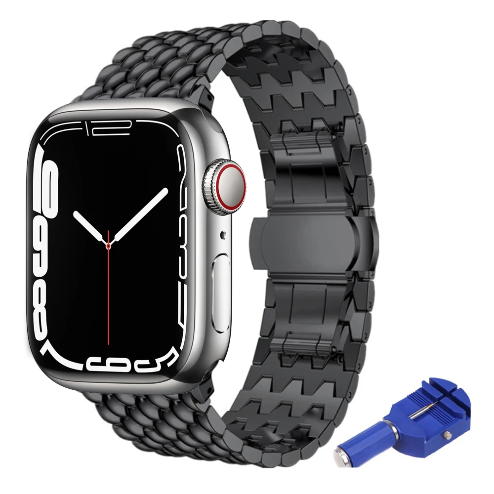 Strap For Apple Watch 45mm 41mm 44mm 40mm 42mm/38mm Stainless Steel Butterfly buckle iwatch 7 6 5 4/3/2/1 band  wrist bracelet