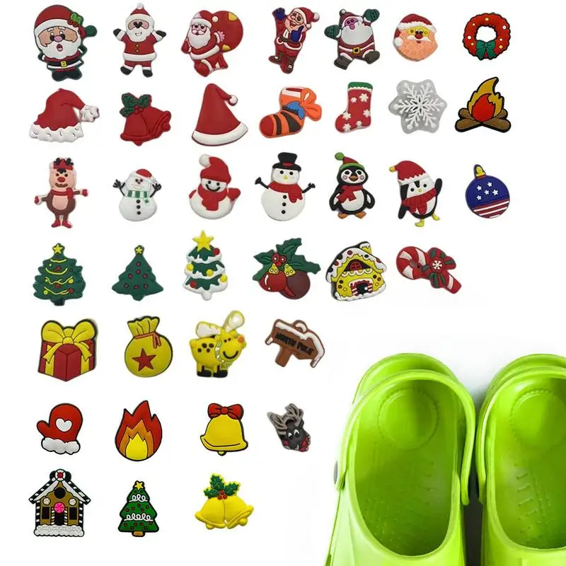 

Рождественские Подвески для обуви, 38 шт., рождественские украшения для обуви из ПВХ, рождественские аксессуары для обуви, браслет с заглушко...