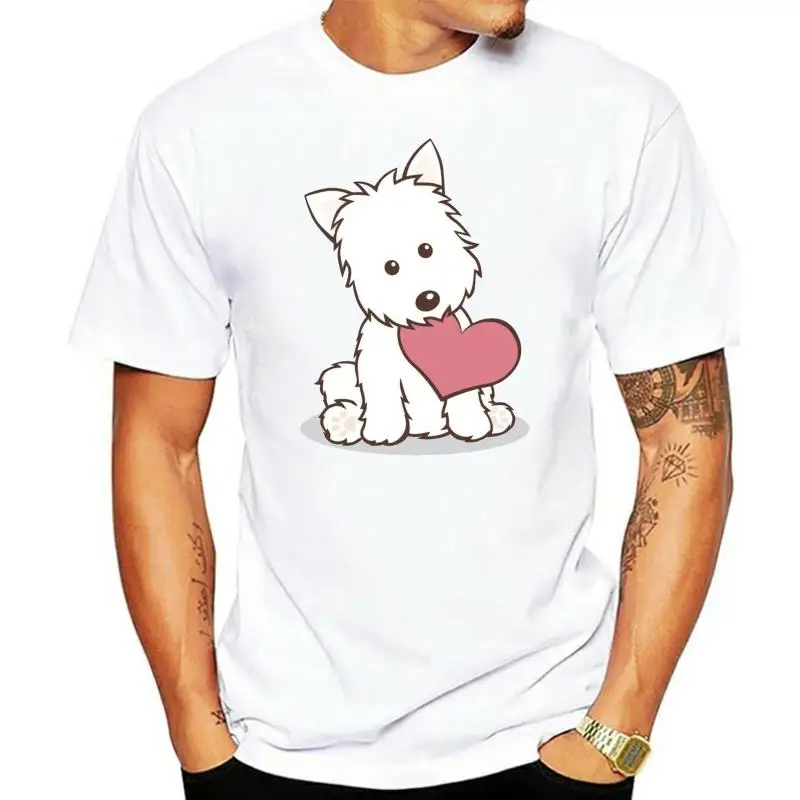 

Big Size S-3xl Crew Neck Casual Short Men& Westie Dog With Love Illustration Tee Shirts