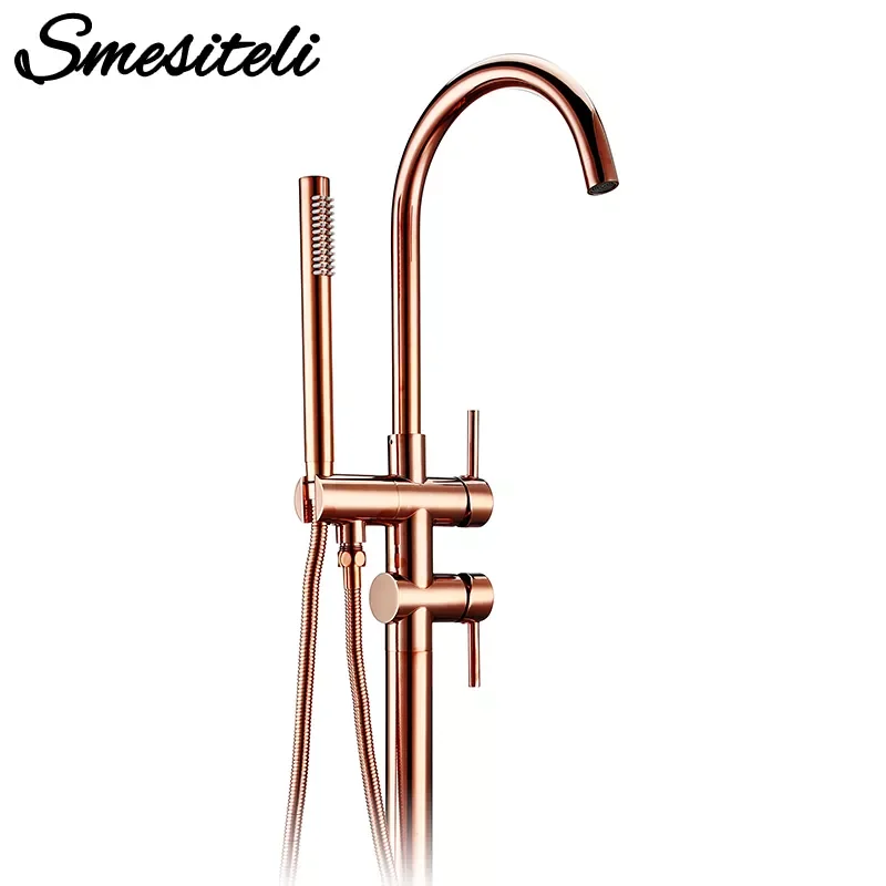 

Bathroom Shower Diverter Spout Mixer Tap Brass Bathtub Floor Standing Faucet Tap Faucet Rose Gold for Bath 10 Year Warranty