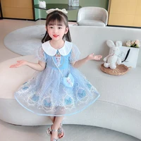 disney girls elsa princess dress 2022 summer new frozen short sleeved little girl elsa mesh skirt cute toddler clothing