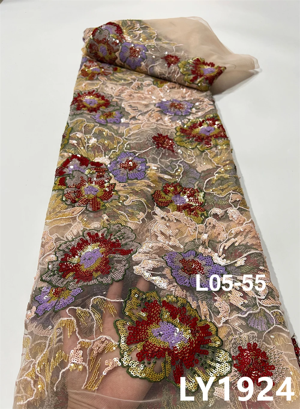 

African Lace Fabric 2022 High Quality French Mesh Lace Fabric With Sequins Nigerian Lace Fabrics For Wedding Party Dress LY1924