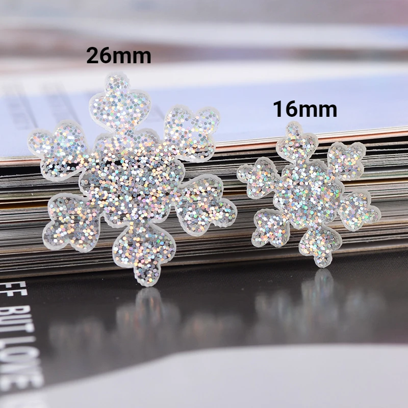 

10pcs 16mm 26mm Shining Snowflakes Christmas Resin Flatback Cabochons DIY Jewelry Craft Xmas Tree Decor Christmas Craft Supplies