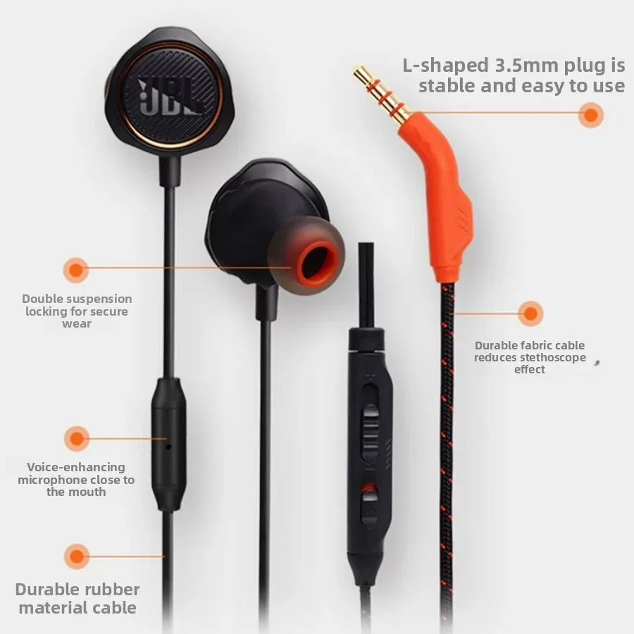 Фото JBL JBL QUANTUM 50, официально авторизованные проводные наушники-вкладыши со встроенным микрофоном, аудиодиапазон высокого разрешения для спортивных игр, прослушивание музыки №4