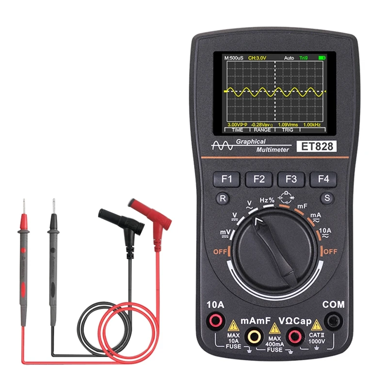 

ET828 2 In 1 Oscilloscope Multimeter Digital 1Mhz 2.5Msps Color Screen DC/AC Current Voltage Resistance Current Test