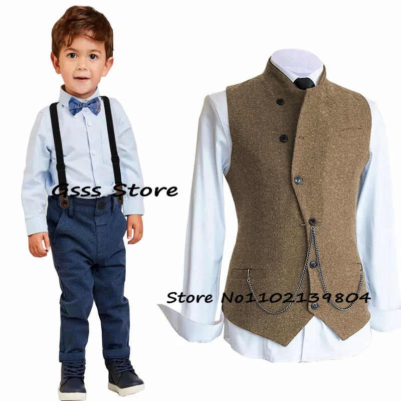 

Boys Suit Vest Retro Slim Jacket Herringbone Wool Sleeveless Children's Waistcoat Child Clothes Coat