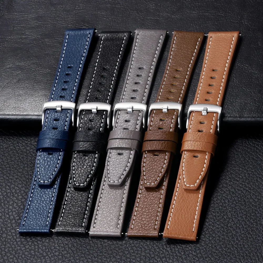 

20mm Genuine Leather Watch Strap Cowhide Calfskin Bracelet Wrist Belts for Samsung New Band for Amazfit Watchband Men Women