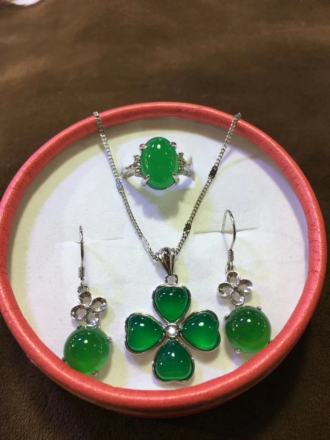 Натуральный 925 пробы серебряные ювелирные изделия инкрустированные зеленый агат