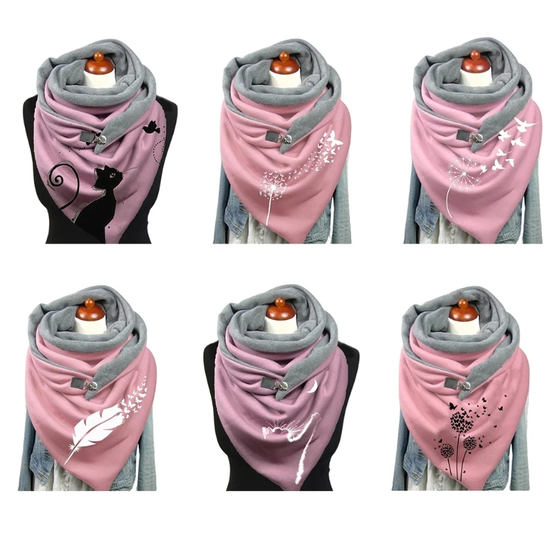 

Winter Scarf Women Wrapping Foulard Shawl Head Bandana Button Hijab Handkerchief