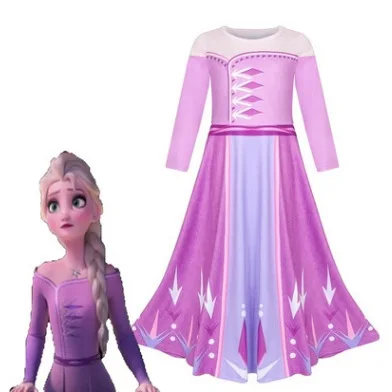 Disney Frozen Princess Elsa Dress Girls Party Vestidos Cosplay Girl Clothing Anna Snow Queen Print Birthday Dress Kids Costume