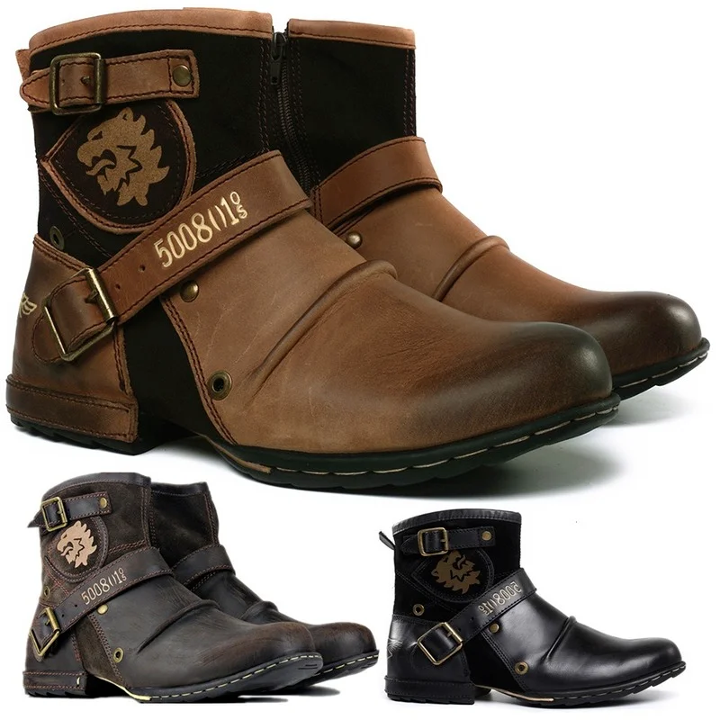 

2022 New Men's Ankle Boots High Quality Work Cowboy Boots Zipper Up Motorcycle Boots Men Fashion Western Boots Plus size 39-48