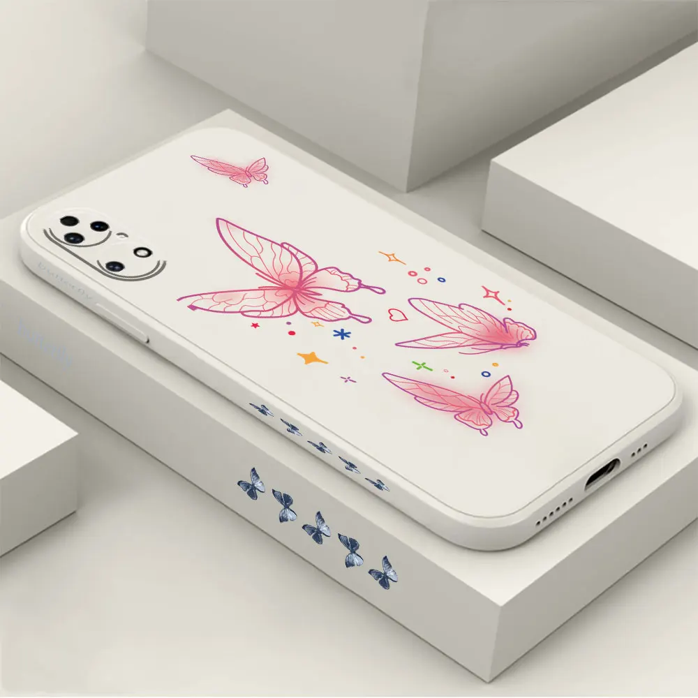 Butterfly Phone Case For Huawei P60 P50 P40 P30 P20 Mate 50 40 30 20 20X 10 Colour Liquid Silicone Cover Funda Cqoue Shell Capa